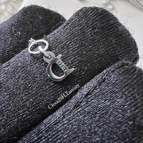 Auth Vintage Dior Logo Bird of flowers Crystal Drop Necklace w/ Silver Hardware - Picture 5 of 7